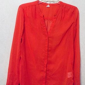 Orange with white dots sheer long sleeve blouse